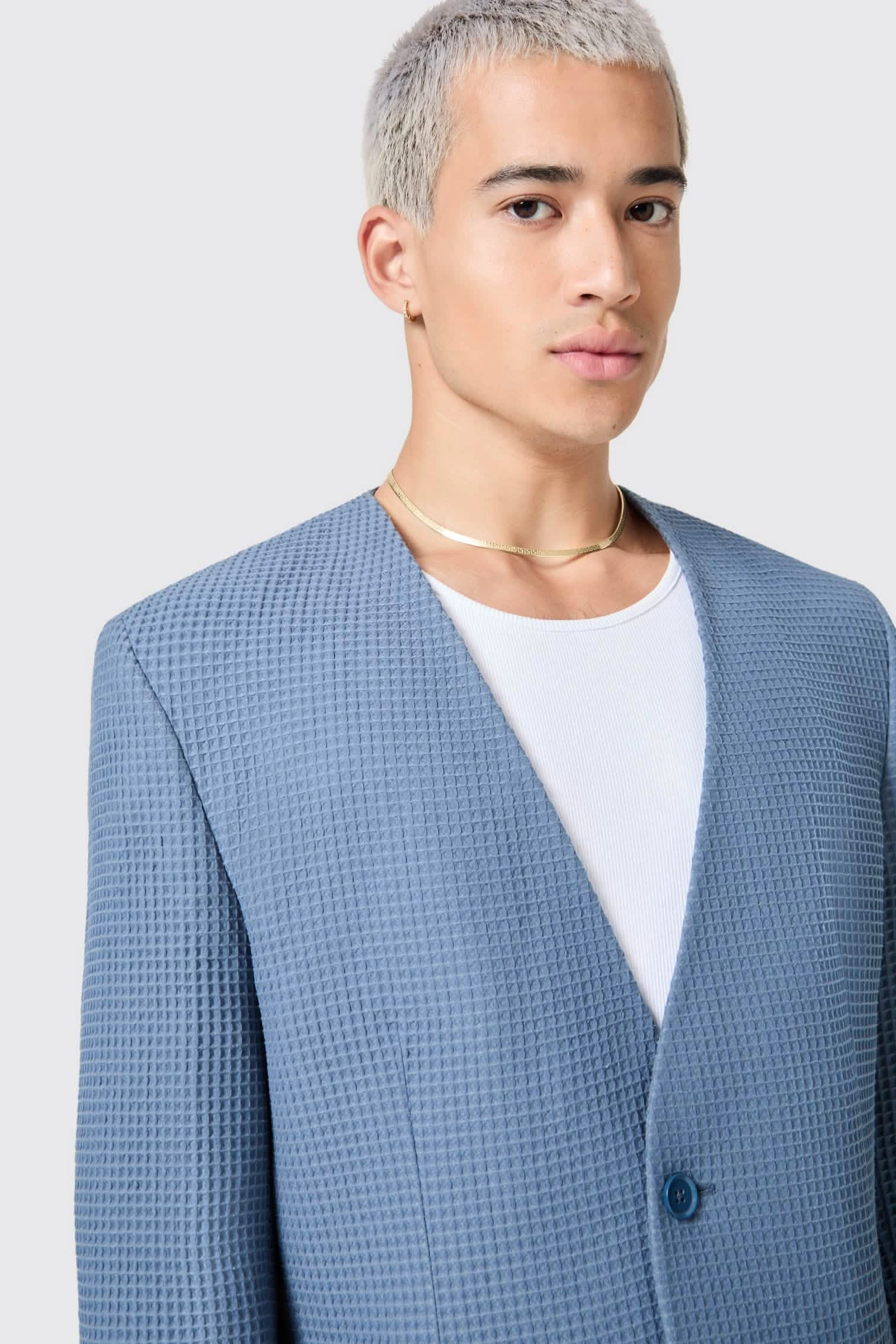 Anthony's Azure Waffle Suit: Archive Find, Breezy Cotton Cool, Effortless Style.