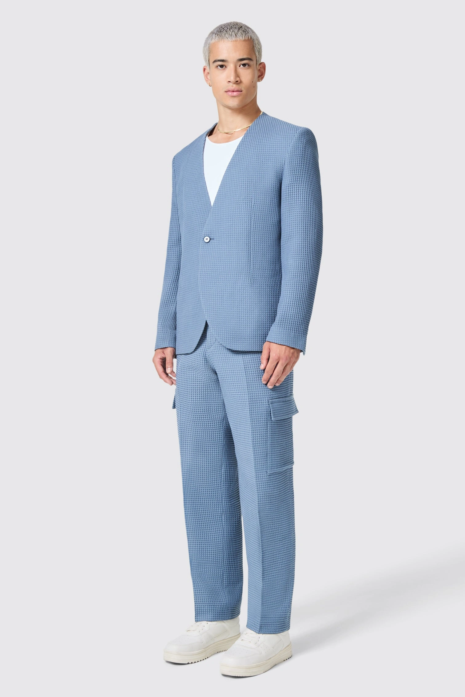 Anthony's Archive: Blue Waffle Knit Trousers - Effortless Comfort, Vintage Cool.
